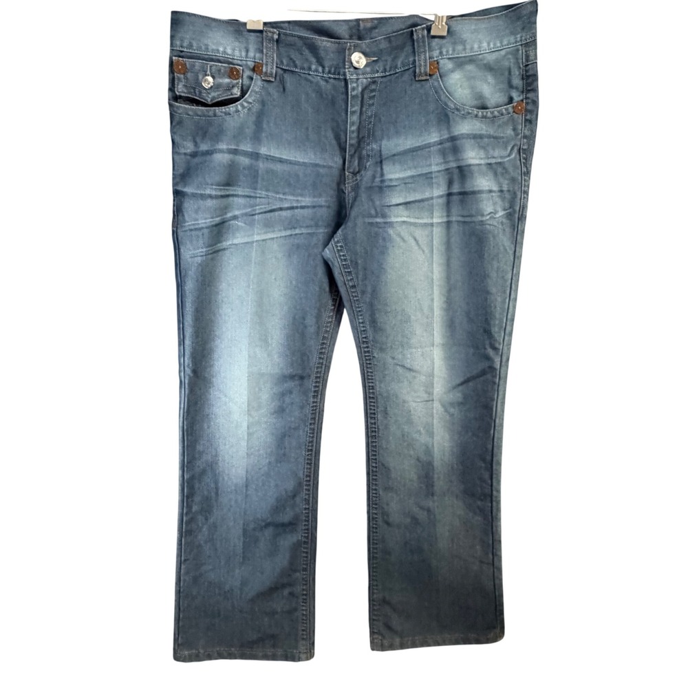 True Religion Zach Straight Leg Jeans Mens 42 Blue Y2K Streetwear Grunge Baggy
